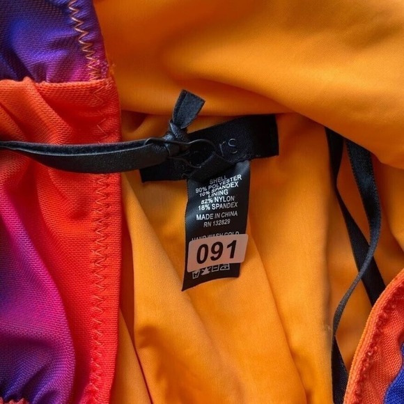 H:ours Revolve Bodysuit Lace Up Orange Blue Tie Dye Mesh Strappy Thong Top Small - Picture 12 of 13